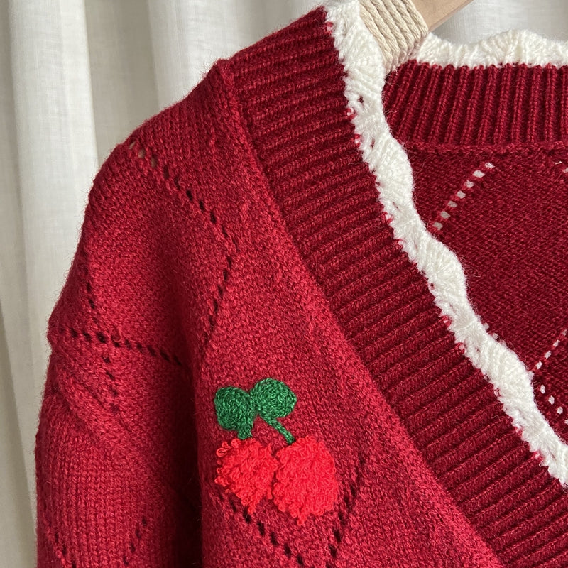 Cherry Diamond Knit Cardigan (3 Colors)