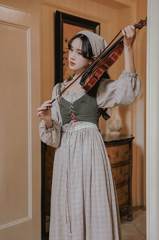 Country Corset Midi Dress (Beige/Olive)