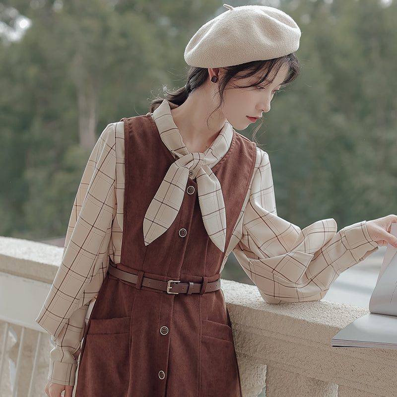 Button Up Suede Pinafore Dress (4 Colors)