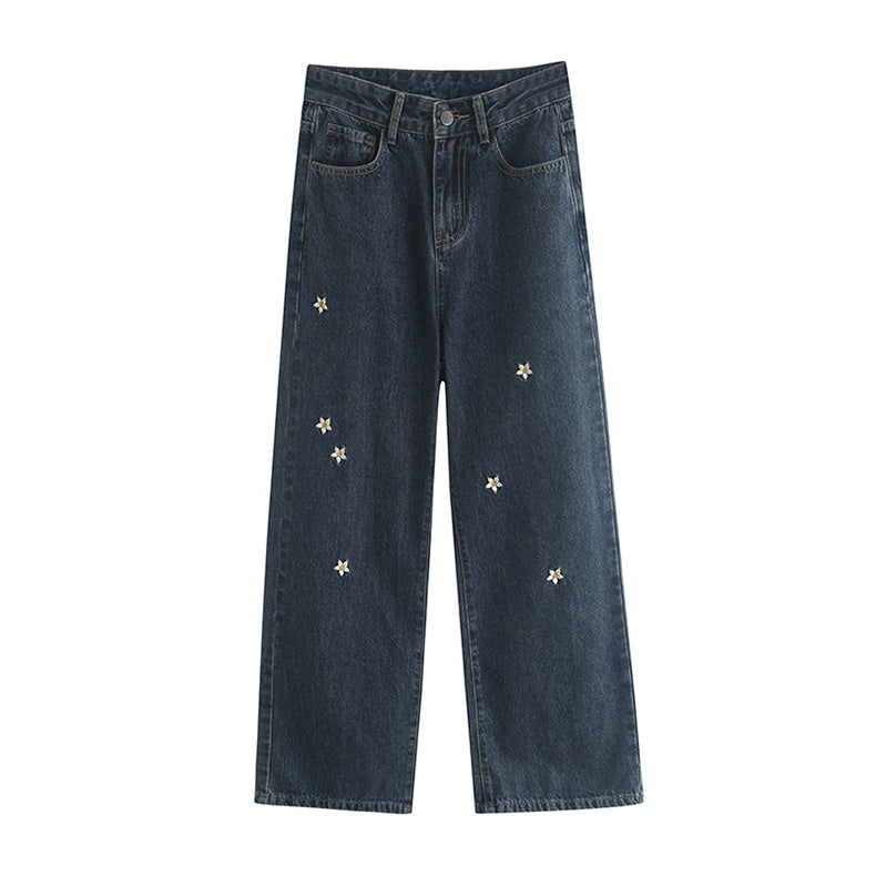 Raining Daisies Embroidered Jeans (Dark Denim)