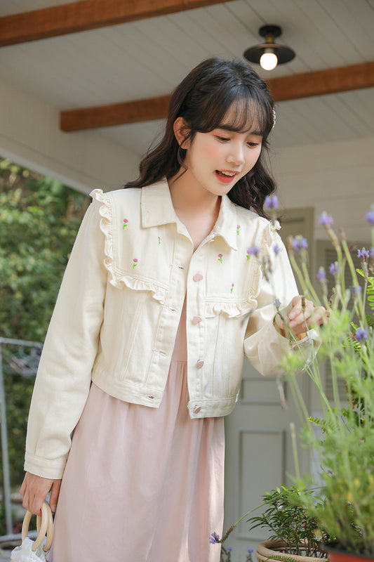 Budding Blossoms Cropped Jacket (White)