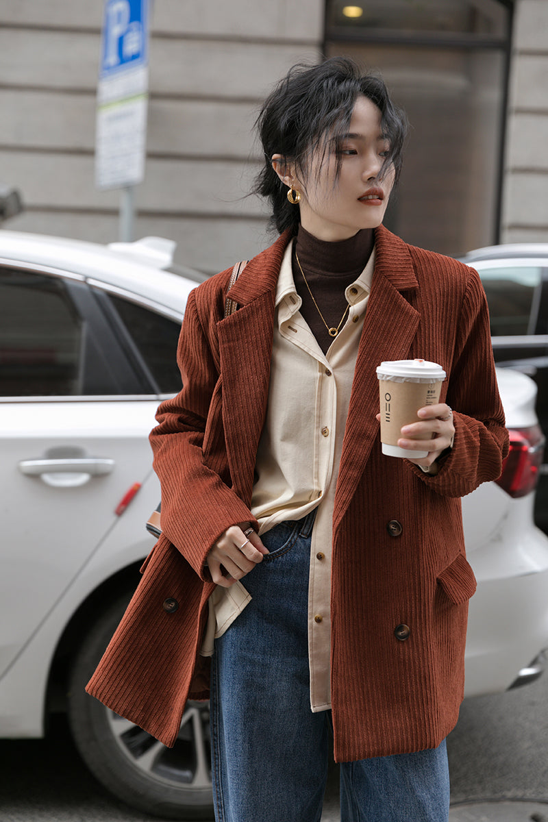 Corduroy Double Breasted Blazer Jacket (7 Colors)