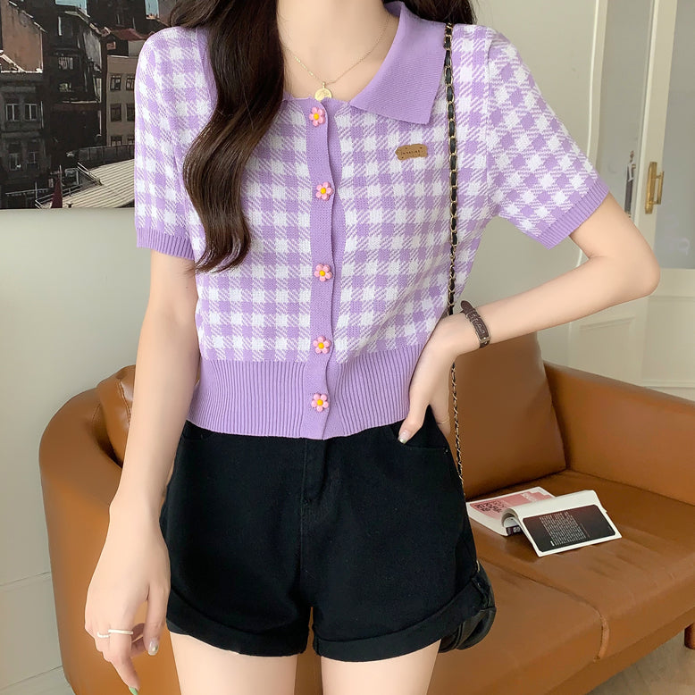 Daisy Gingham Cropped Polo Shirt (2 Colors)