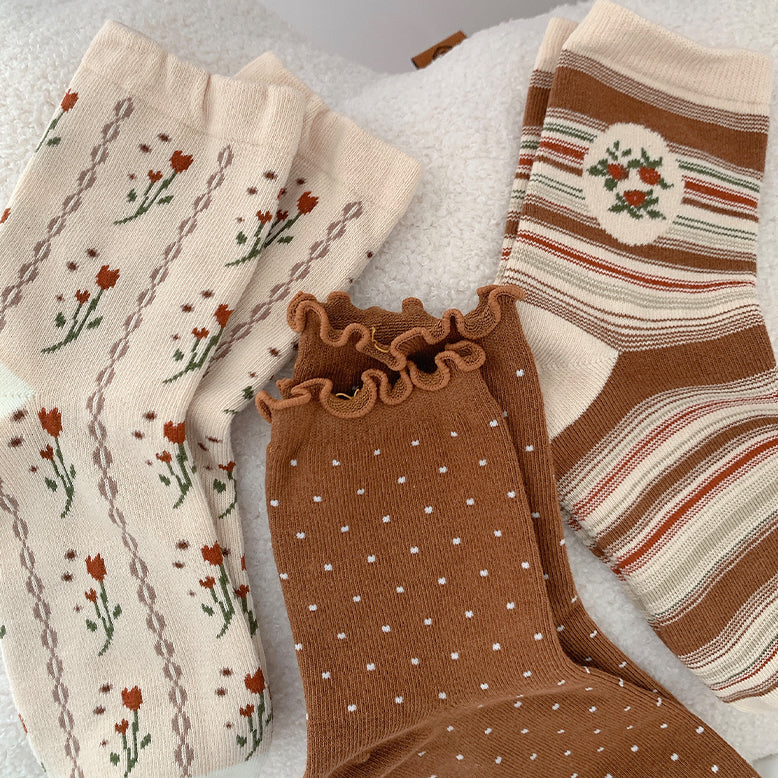 Fall Florals Sock Set (Brown)