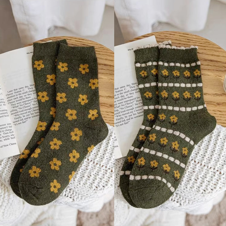 Rustic Daisy Wool Socks (5 Styles)