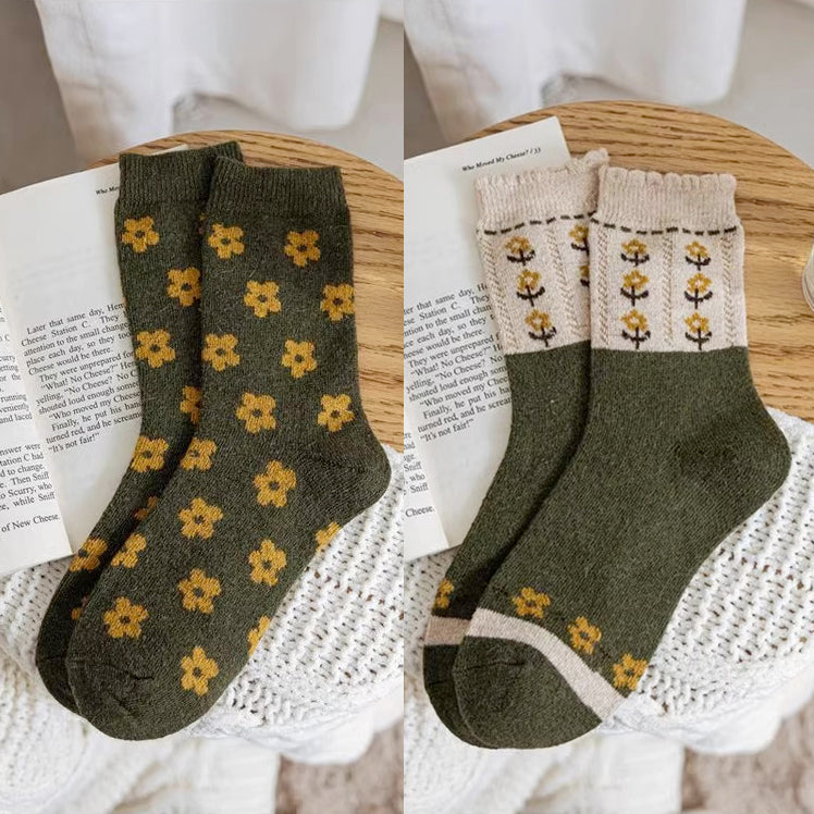 Rustic Daisy Wool Socks (5 Styles)