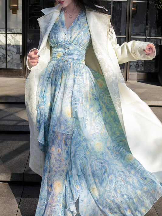 Starry Nights Ruffle Maxi Dress (Blue)