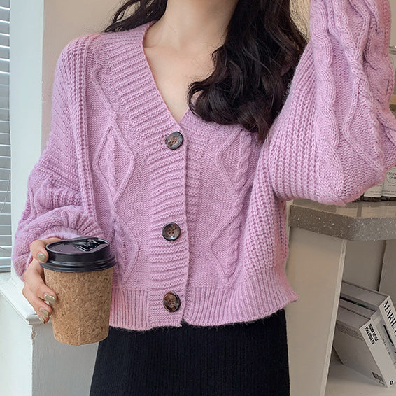 Cropped Cable Knit Cardigan (6 Colors)