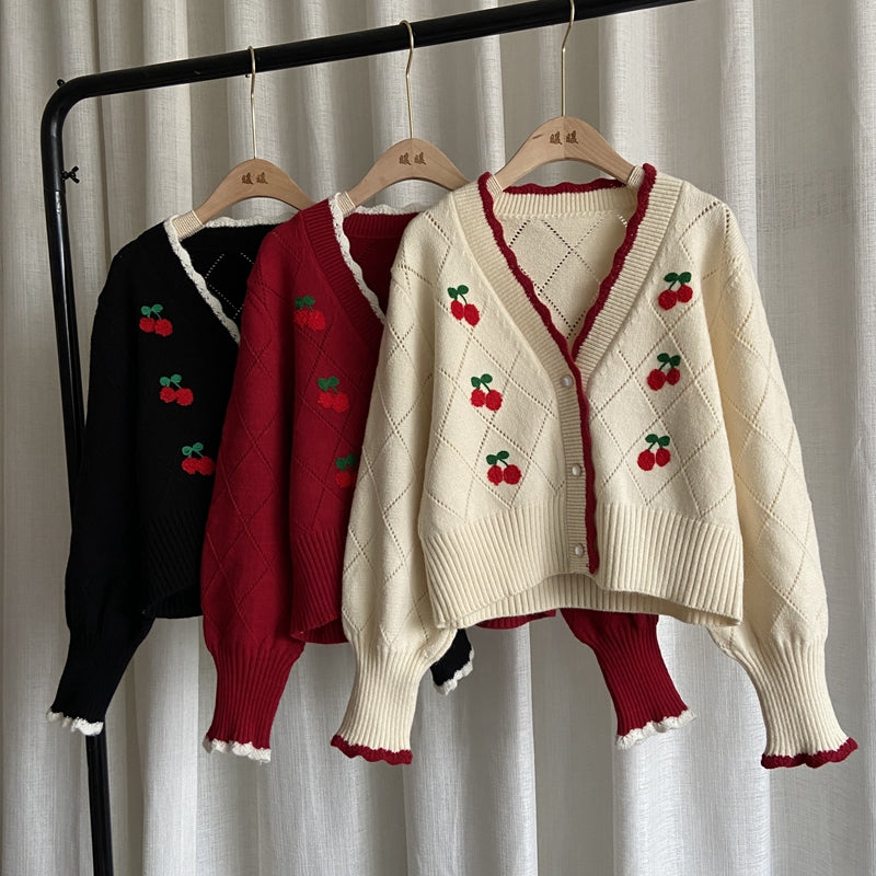 Cherry Diamond Knit Cardigan (3 Colors)