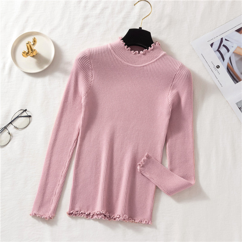Basic Frilly Mock Neck Sweater (9 Colors)