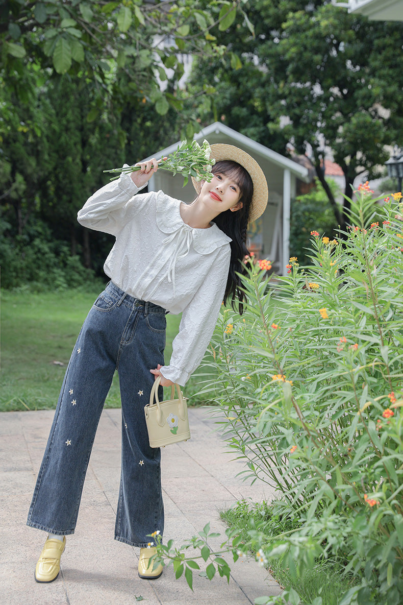 Raining Daisies Embroidered Jeans (Dark Denim)