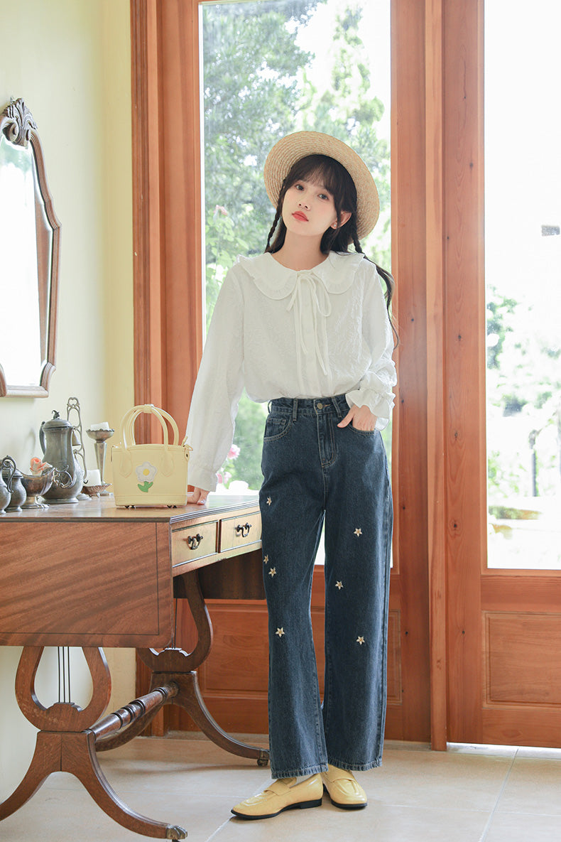 Raining Daisies Embroidered Jeans (Dark Denim)
