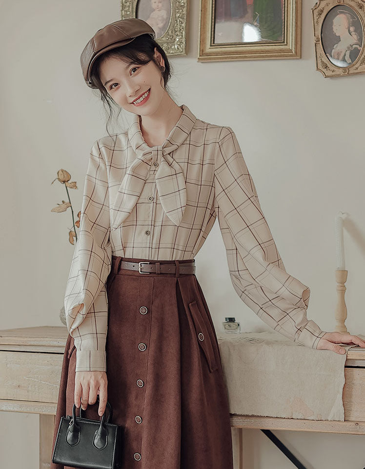 Button Suede Midi Skirt (2 Colors)
