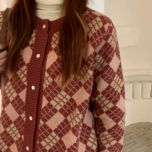 Diamond Plaid Cardigan (2 Colors)