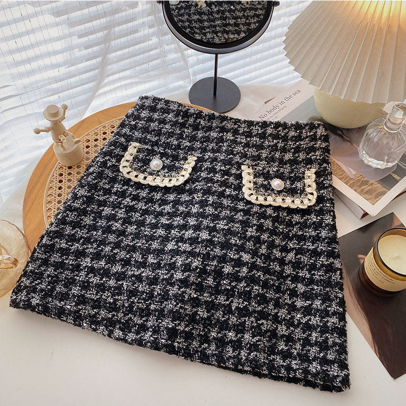 Preppy Plaid Tweed Skirt (2 Colors)