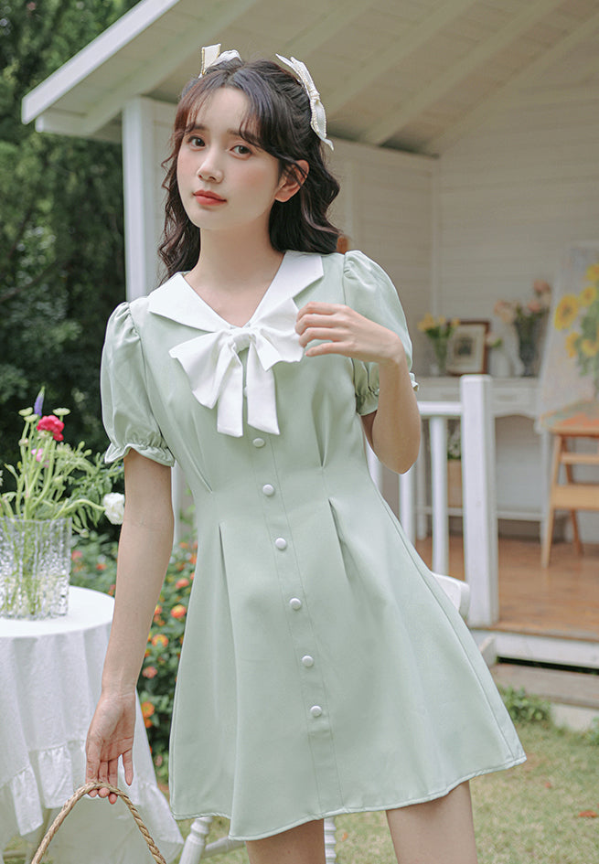 Sweet Sailor Button Mini Dress (Green)