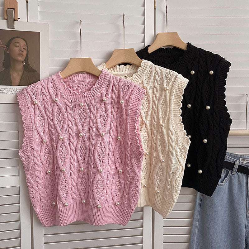 Cable Knit Pearl Vest (3 Colors)