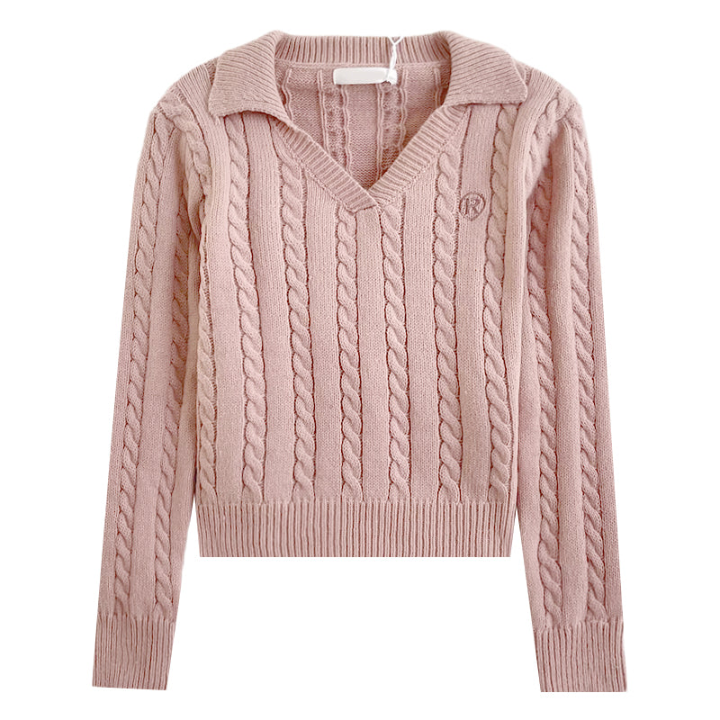Cable Knit Polo Sweater (6 Colors)