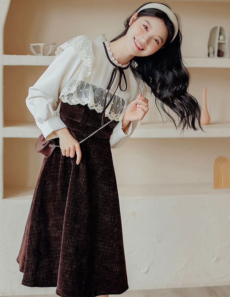 Square Lace High Neck Sweater Dress (2 Colors)
