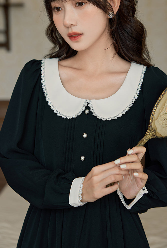 Beth Peter Pan Collar Midi Dress (Black)