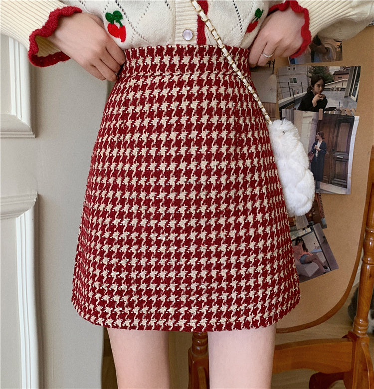 Houndstooth Tweed Mini Skirt (2 Colors)