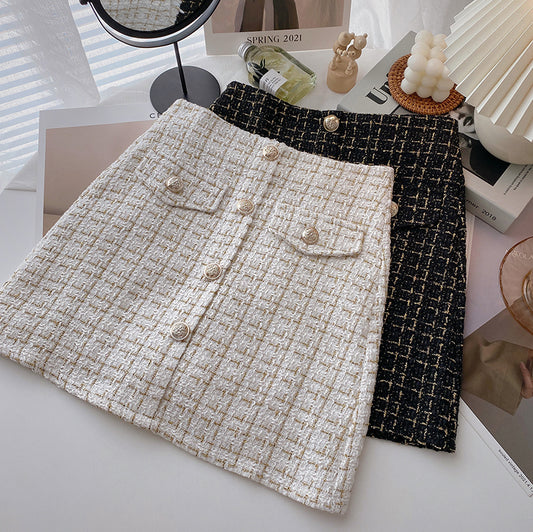 Button Tweed Mini Skirt (2 Colors)
