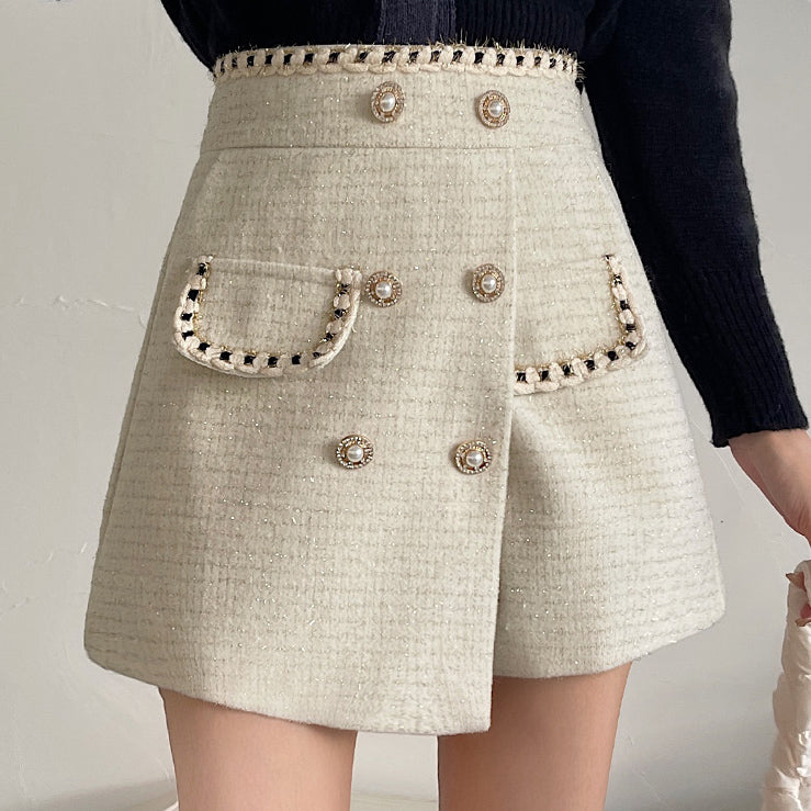 Preppy Tweed Asymmetrical Shorts (2 Colors)