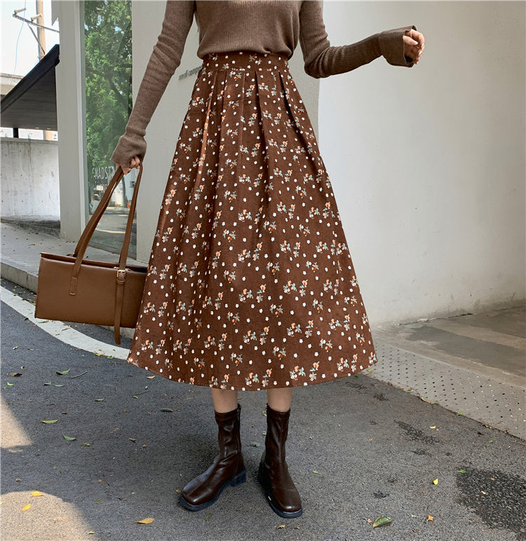 Raining Flowers Corduroy Midi Skirt (3 Colors)