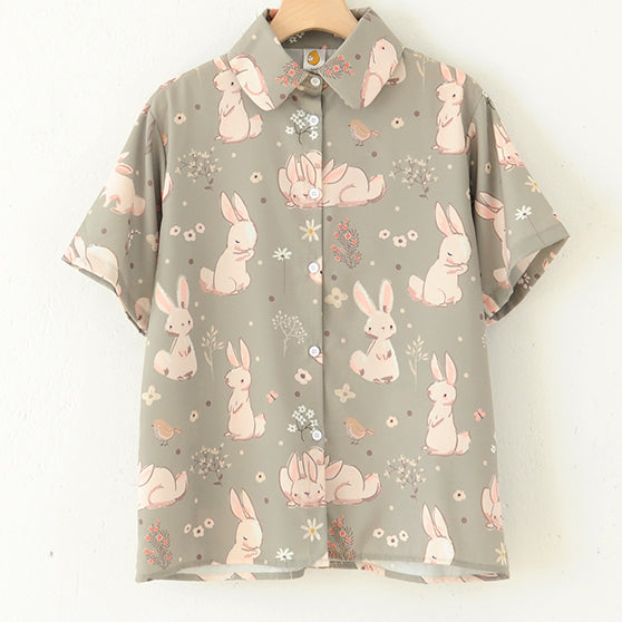 Sweet Bunny Button Up Shirt (Sage Green)