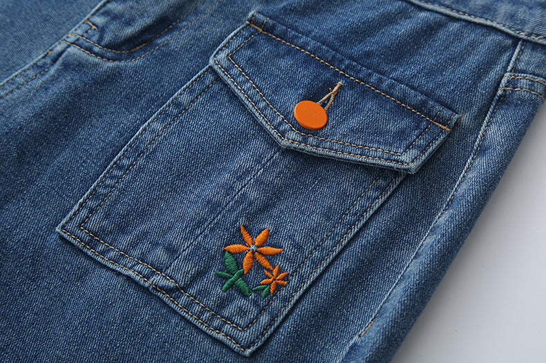 Embroidered Button Pocket Jeans (Medium Denim)