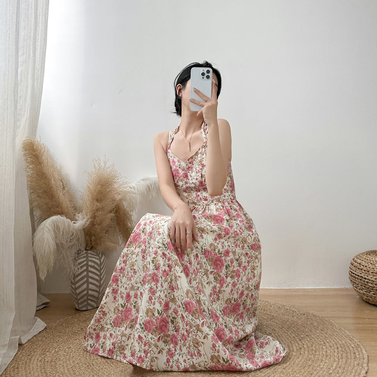 Vintage Rose Halter Midi Dress (2 Colors)