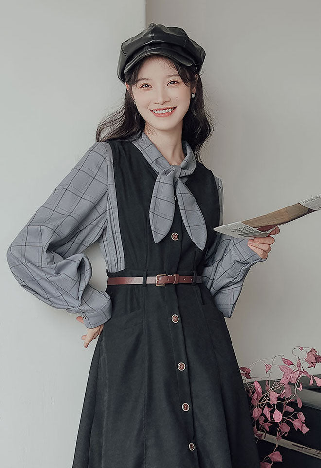 Button Up Suede Pinafore Dress (4 Colors)