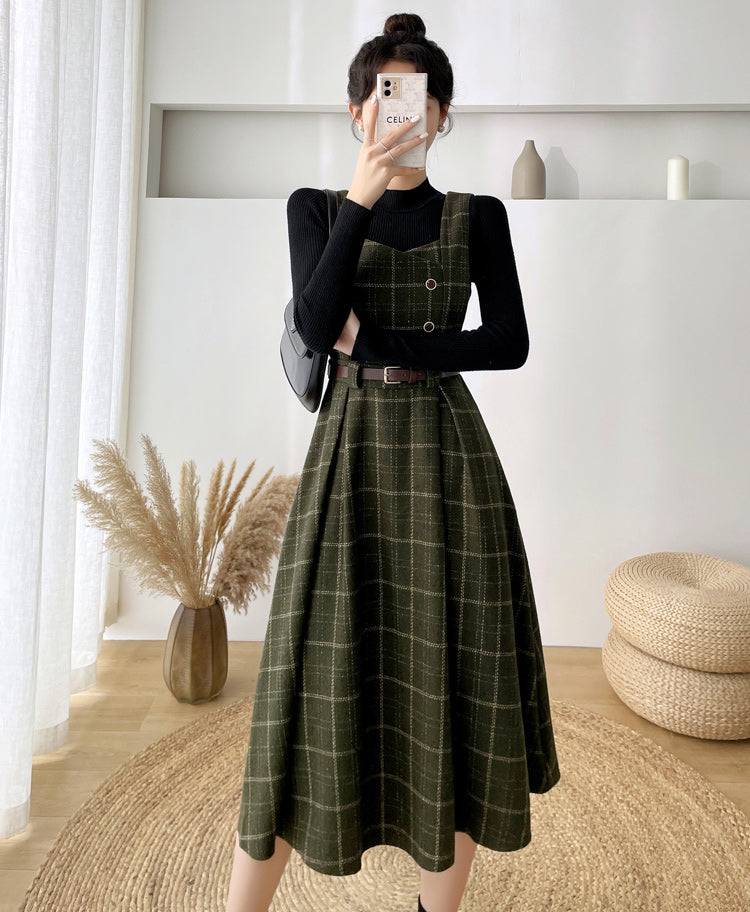 Plaid Pinafore Midi Dress (3 Colors)