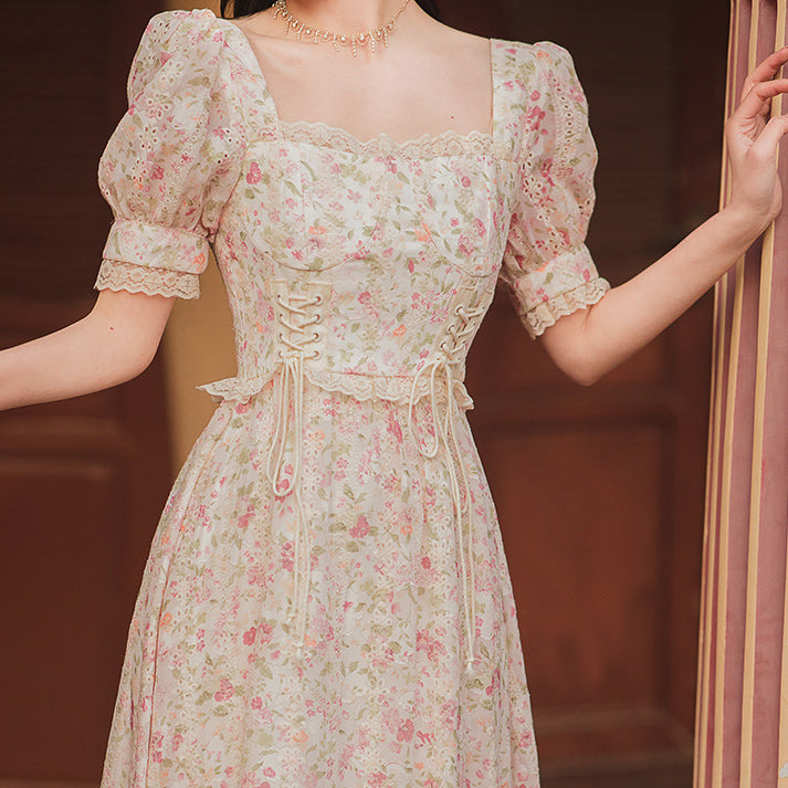 Flower Blossom Lace Up Midi Dress (2 Colors) Flower Blossom Lace Up Midi Dress (2 Colors)