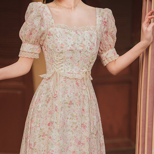 Flower Blossom Lace Up Midi Dress (2 Colors)
