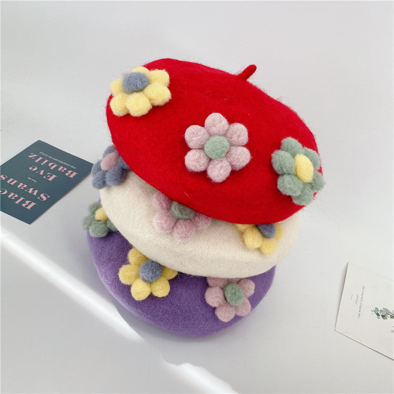 Daisy Pom Pom Beret (10 Colors)