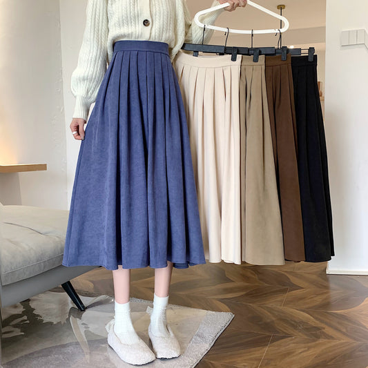 Corduroy Suede Midi Skirt (5 Colors)