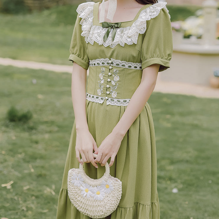 Matcha Daisy Corset Midi Dress (Green) Matcha Daisy Corset Midi Dress (Green)