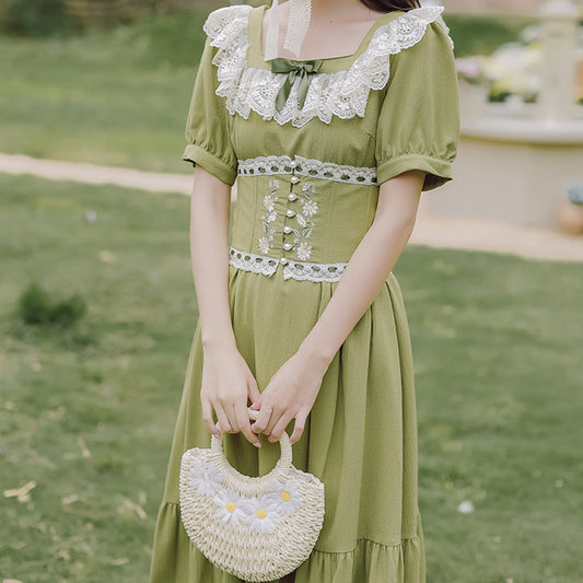 Matcha Daisy Corset Midi Dress (Green)