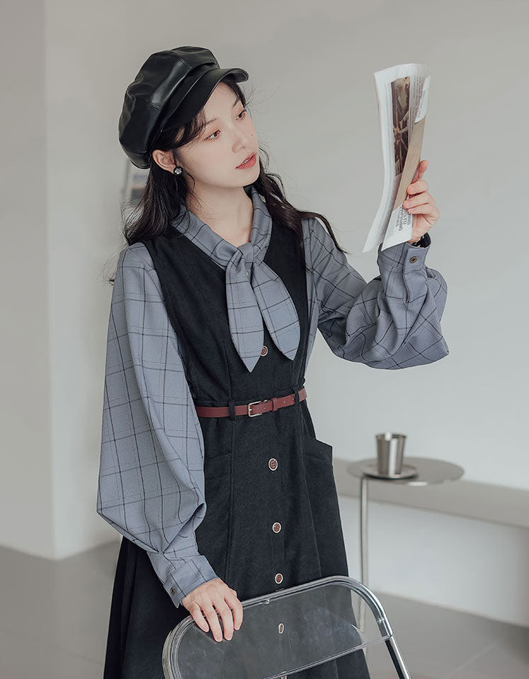 Button Up Suede Pinafore Dress (4 Colors)