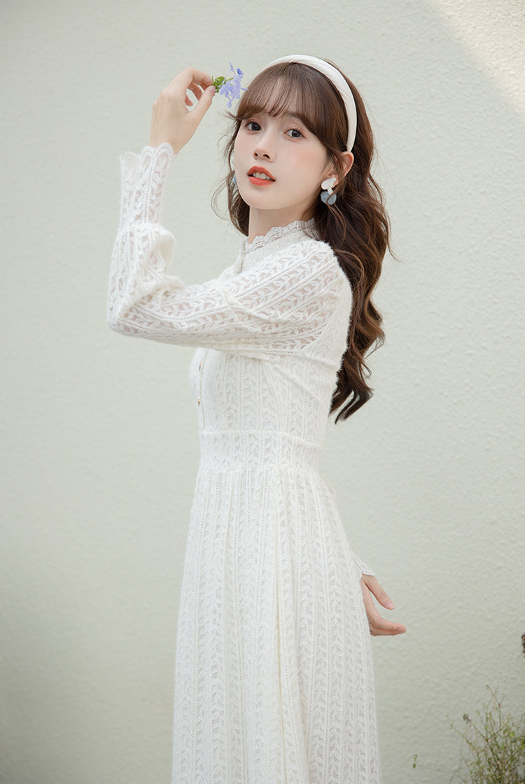 Lace & Vines Midi Dress (White)