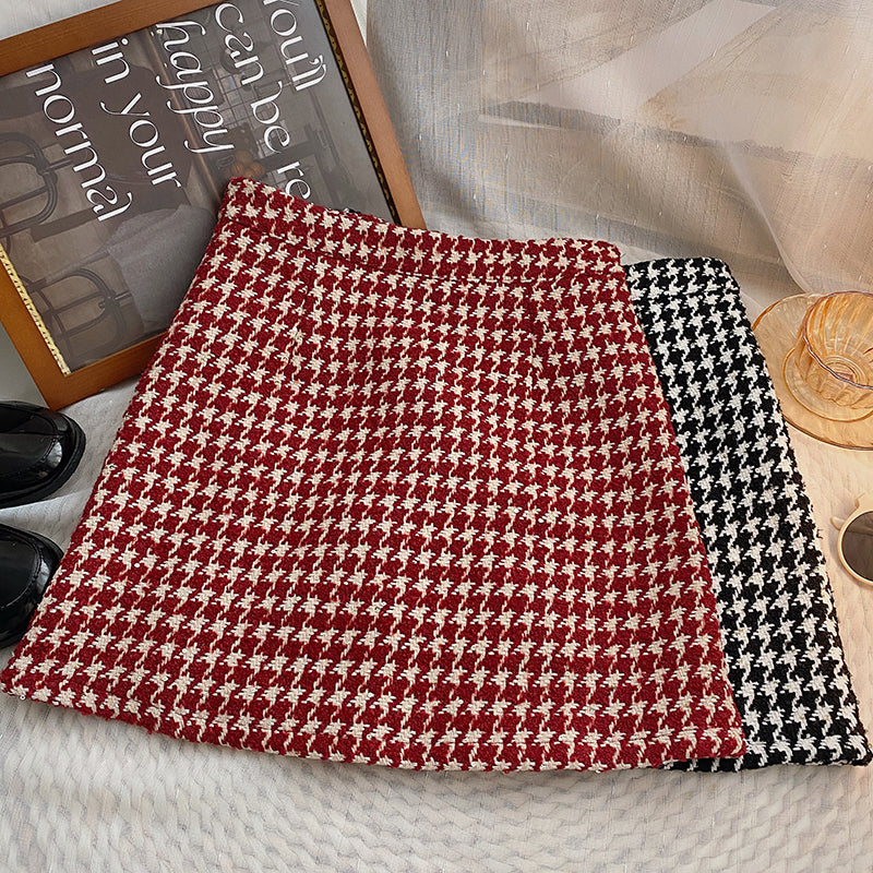Houndstooth Tweed Mini Skirt (2 Colors)