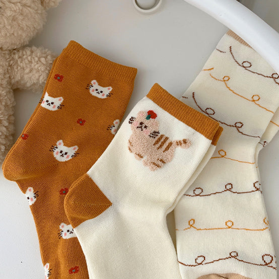 Cat Party Sock Set (Mustard)