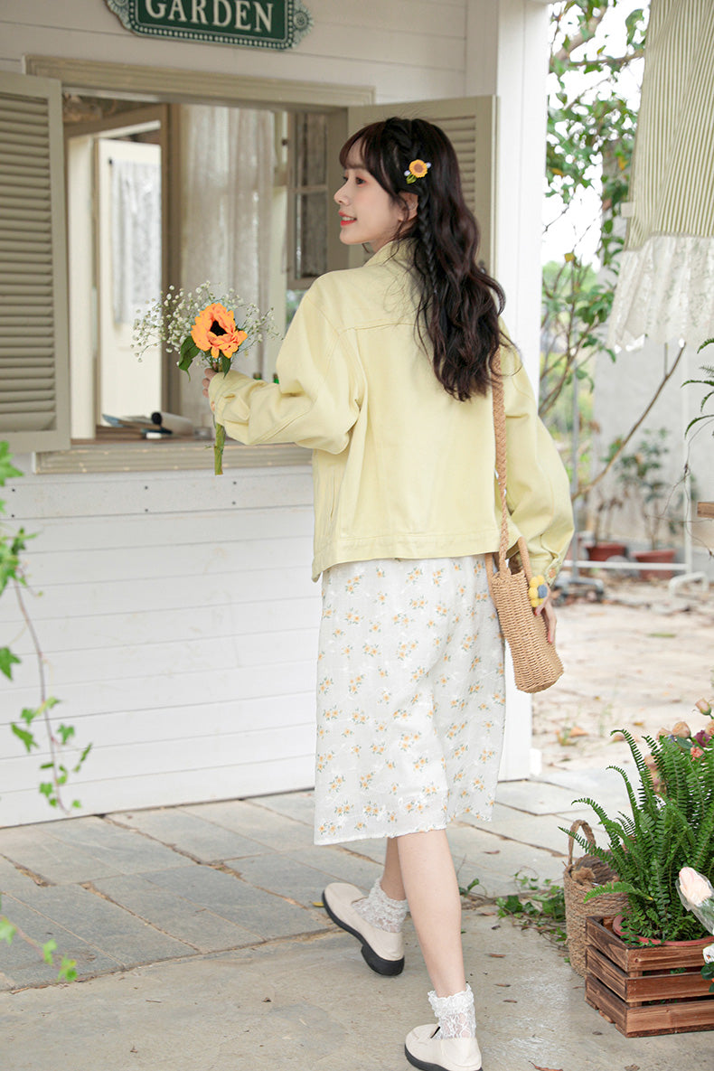 Daisy Garden Embroidered Denim Jacket (Yellow)