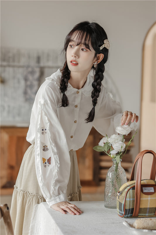 Mischievous Cats Blouse (White)