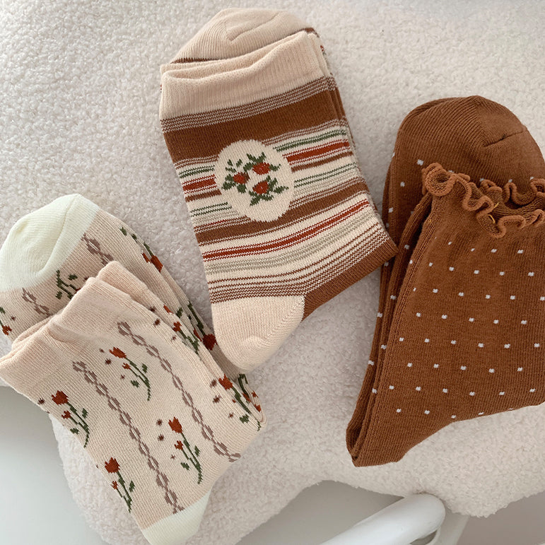 Fall Florals Sock Set (Brown)