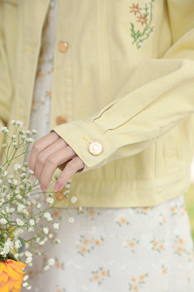 Daisy Garden Embroidered Denim Jacket (Yellow)