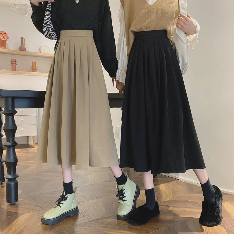 Corduroy Suede Midi Skirt (5 Colors)