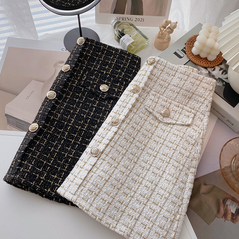Button Tweed Mini Skirt (2 Colors)