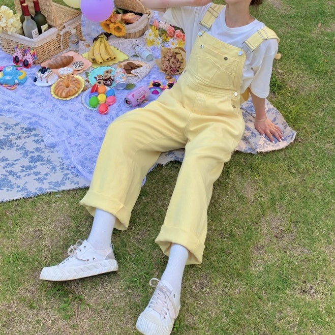 Spring Denim Overalls (Pastel Yellow)